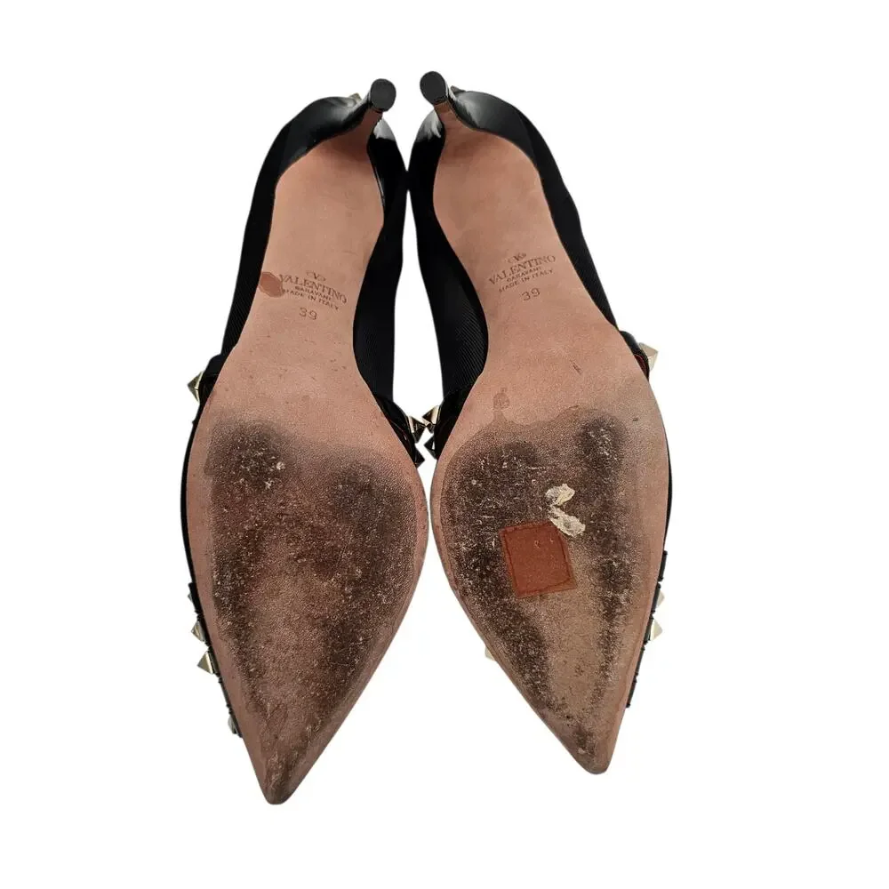 Valentino Garavani Rockstud Alcove Black Patent Leather Mesh Pump Heel Size 39 9